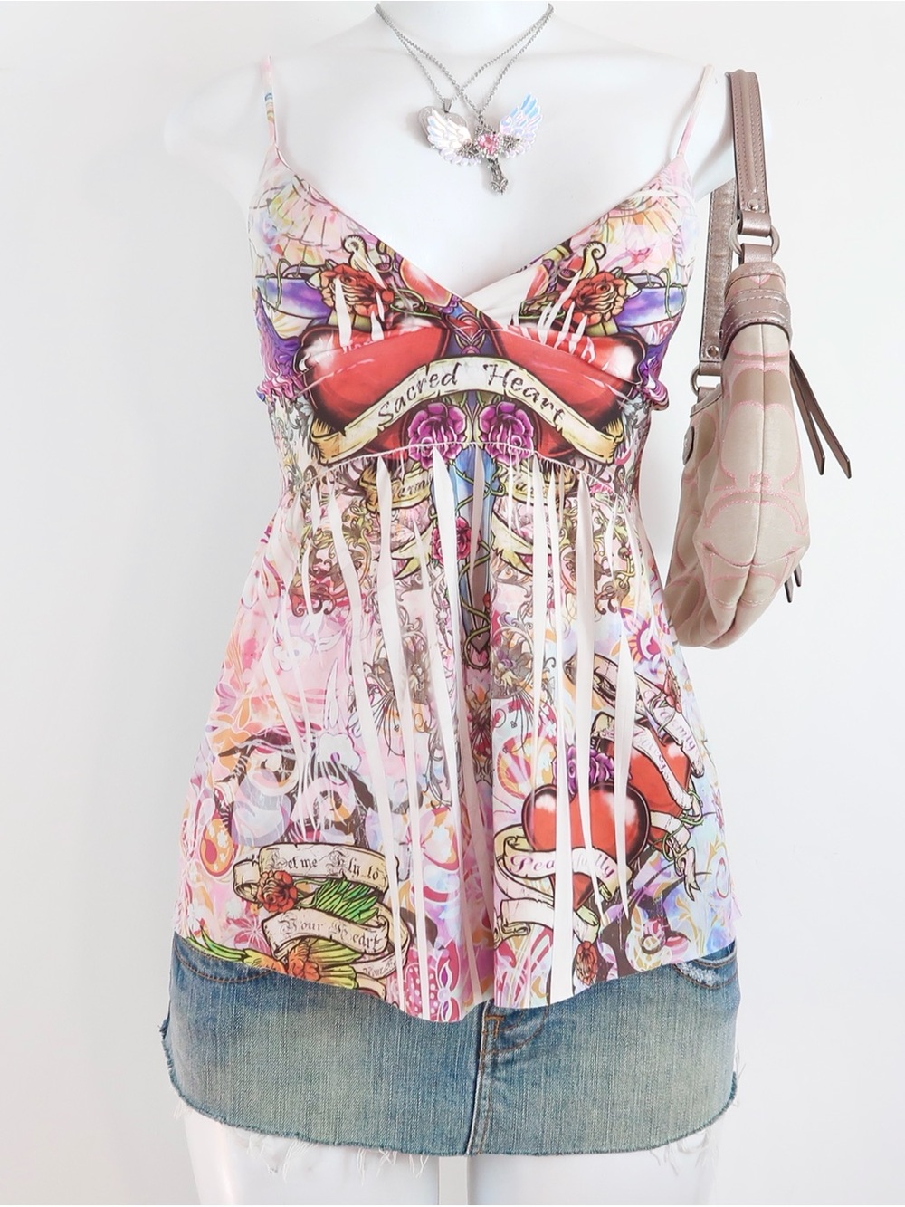 Vintage Seductions Sacred Heart Tattoo Print Cami Top Small